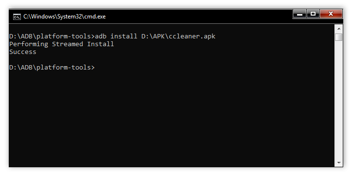 Терминал с выводом команды adb devices, отображающий подключённое устройство со статусом device